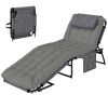 Gray Folding Chaise Lounge Chair with 4-Level Reclining Back Breathable Mesh Fabric Cushion Headrest for Outdoor