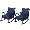 Wicker Rocking Chairs: Outdoor Rattan Porch Rockers with Cushions & Aluminum Frame, Blue