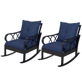 Wicker Rocking Chairs: Outdoor Rattan Porch Rockers with Cushions & Aluminum Frame, Blue