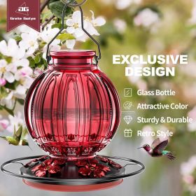 Glass Hummingbird Feeder for Outdoors Hanging, 26Oz Bird Nectar Feeder with Perch & 5 Flower Feeding Ports