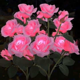Solar Rose Lights Outdoor, 2 Pack with 14 Rose Flowers Waterproof Color Changing LED Flower Lights, Solar Powered Garden Stakes for Yard, Patio