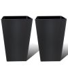 Tall Planters for Outdoor Plants Set of 2 - 18.3 Inch Black Plastic Planter Pots with Drainage Mesh Pads & Removable Shelf - Front Porch, Patio