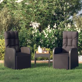Reclining Patio Chairs with Cushions 2 pcs Black Poly Rattan