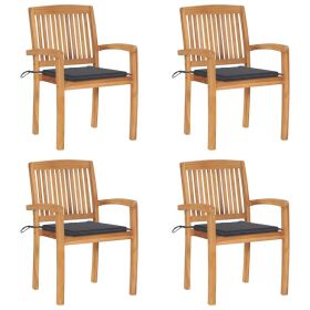 Stacking Patio Chairs with Cushions 4 pcs Solid Teak Wood