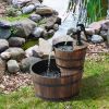 Wood Freestanding Fountain with 2 Tier Waterfall Barrel, Electric Pump for Garden Decor, Lawn, Backyard
