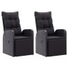 Reclining Patio Chairs with Cushions 2 pcs Black Poly Rattan