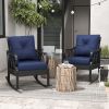 Wicker Rocking Chairs: Outdoor Rattan Porch Rockers with Cushions & Aluminum Frame, Blue