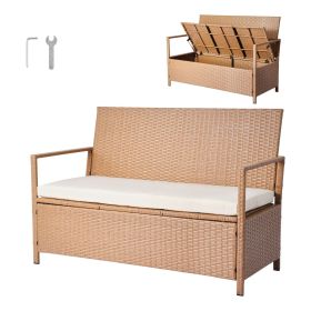 VEVOR Outdoor Storage Bench, 2-Person PE Rattan Storage Bench, 70 Gal Deck Box with Cushion, Supports up to 265 lbs
