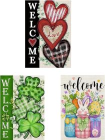 3 Pack Happy Valentines Day Garden Flag St Patricks Day Garden Flag Easter Garden Flags 12 x 18 inch Double Sided Outside decorations