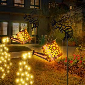 Solar Garden Lights Outdoor Decoration,Flower-shaped Lights Metal Solar Watering Can Lights Outdoor Waterproof, Small Patio Light Yard Lawn Pathway (Option: 2PCS)