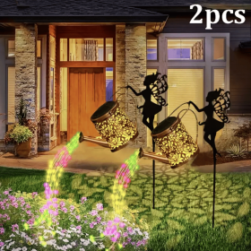 Ouddy Decor Fairy Garden Decor with Solar Watering Can (Color: RGB light 2 PCS)